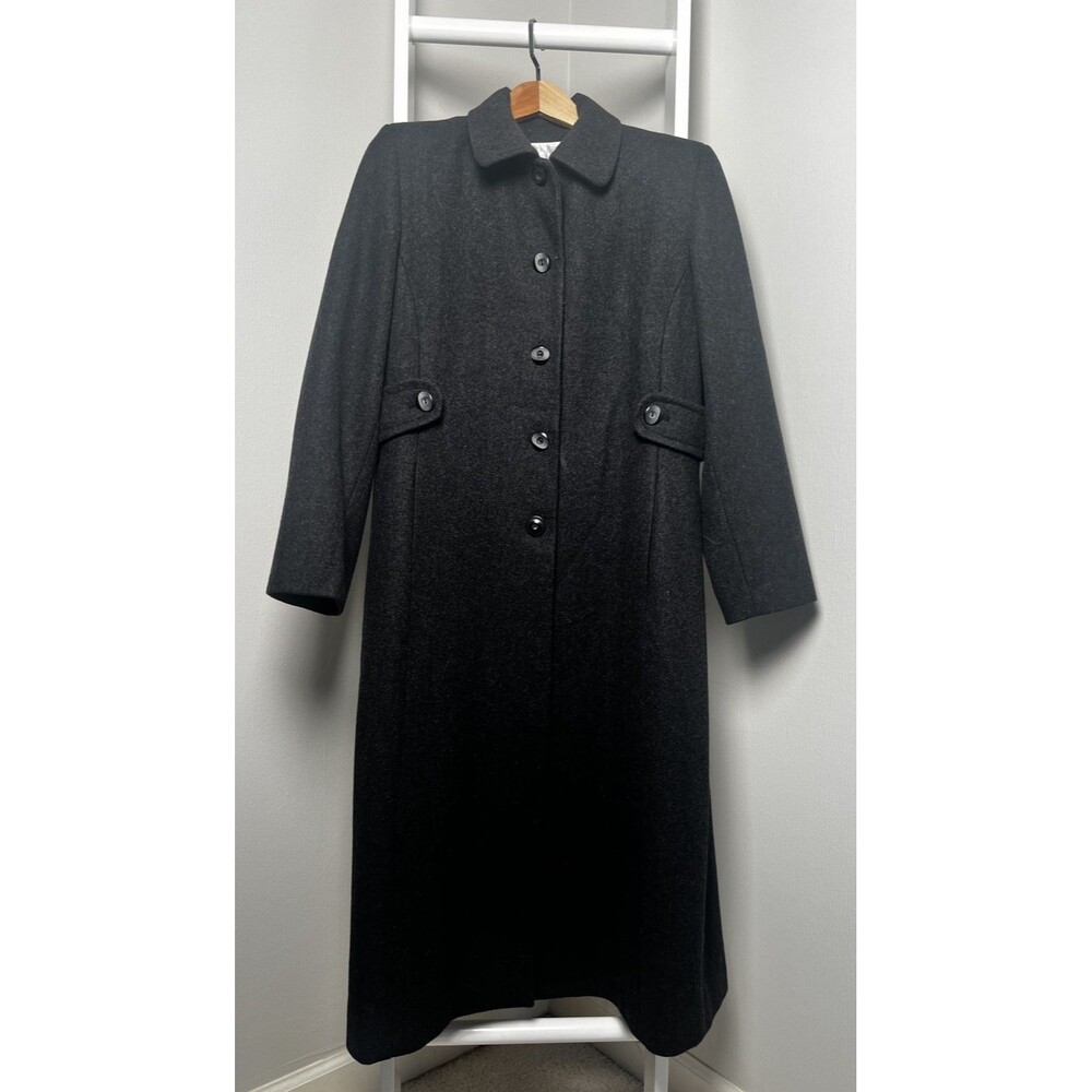Winter Long Coat Womens 12P Petite Dark Gray Wool Andrea Brem Long Pockets